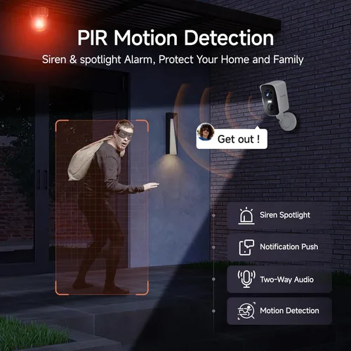 Miniatura 5 de fanxiang Cámara de seguridad inalámbrica 2K con batería recargable para exteriores, WiFi, rotación panorámica de 300°, detección de movimiento AI