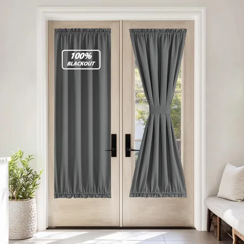 Miniatura 248 de NICETOWN Cortinas opacas unicolor con aislamiento térmico para puerta francesa, granja, oscurecimiento de habitación, puertas y ventanas de Marrón