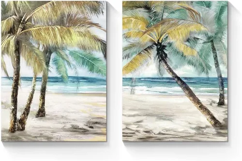 Miniatura 7 de SunFlax Lienzo de hojas de palmera: imagen de palmera tropical, arte botánico de naturaleza, verde azulado, impresión abstracta de plantas, pintura
