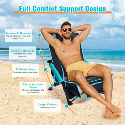 Miniatura 4 de CHANGE MOORE Silla de playa baja con bolsa enfriadora 2 en 1, 1 paquete soporta hasta 300 libras, sillas de playa plegables para adultos con soporte