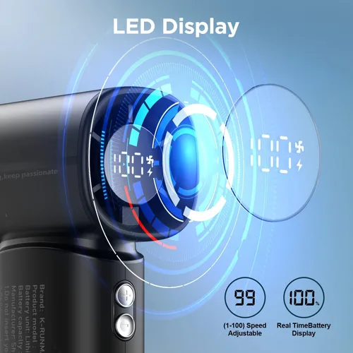 Miniatura 5 de Ventilador turbo portátil de mano, 5 velocidades, viento fuerte, mini ventilador personal con pantalla LED, enfriamiento máximo de 19 horas, Negro