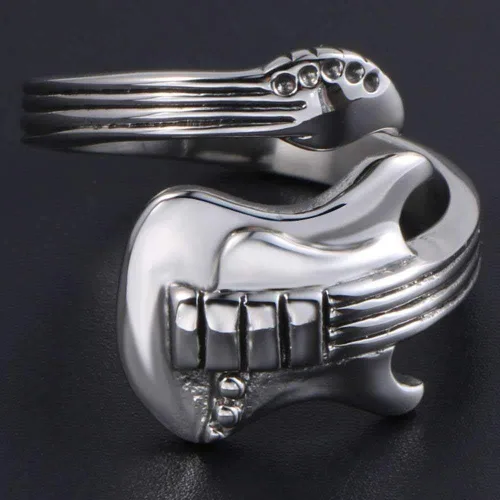 Miniatura 4 de Jude Jewelers Anillo de acero inoxidable estilo guitarra de música concierto cóctel fiesta noche escuela graduación Metal Zirconia cúbica