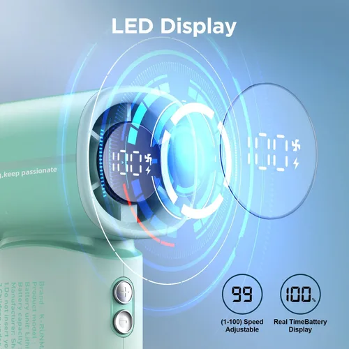 Miniatura 5 de Ventilador turbo portátil de mano, 5 velocidades, viento fuerte, mini ventilador personal con pantalla LED, enfriamiento máximo de 19 horas, Verde