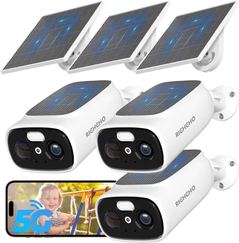 Miniatura 10 de 4 cámaras WiFi 2.4G/5G para seguridad en el hogar con panel solar integrado, cámaras de seguridad solar de 2.5 K inalámbricas para exteriores