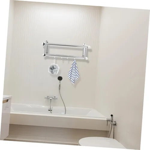 Miniatura 5 de OSALADI Toallero de baño con,Toallero de baño doble con estante, Toallero doble montado en la pared con estante Estante de baño de hotel de acero