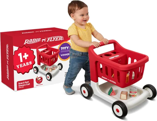 Radio Flyer Carrito de Compras Andador para Niños Pequeños con Ruedas, Luces y Sonido para Edades de 1+, Juego Educativo e Imaginativo y para