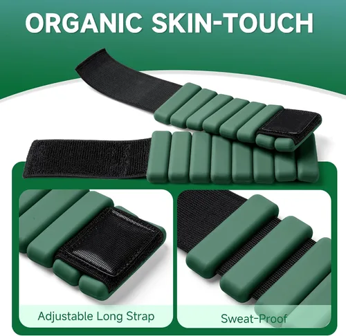 Miniatura 4 de Brazaletes con peso para muñeca y tobillo para mujeres de 1 libra cada uno (juego de 2) Pesas de entrenamiento para yoga, pilates y caminar Verde