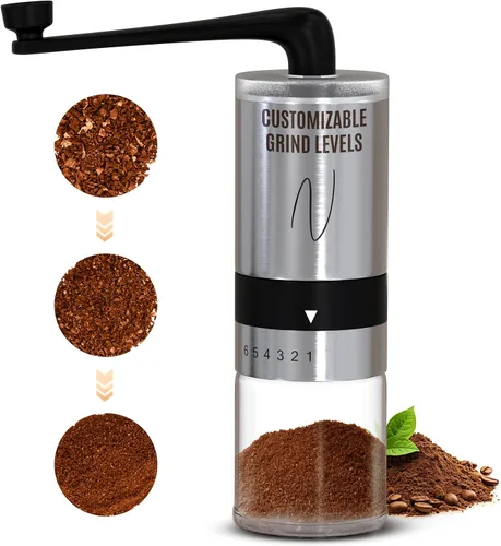 Miniatura 2 de Molinillo de café manual – Molinillo manual de grano de café con manivela, 6 ajustes de molienda para expreso, prensa francesa y vertido – Molinillo