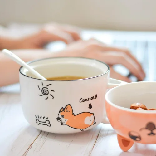 Miniatura 7 de Lindas tazas de café de cerámica Corgi con tapa y cuchara, diseño de perro encantador regalo para niños y niñas