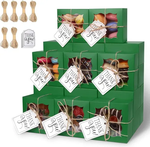 Miniatura 14 de KPOSIYA 60 cajas de panadería negras con ventana, cajas individuales de 4 x 4 x 2.5 pulgadas, caja de regalo de papel kraft negro para pasteles