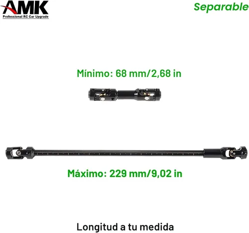 Miniatura 4 de AMK Eje de transmisión SCX10 con rayas separables de 2.677-9.016 in de acero inoxidable TRX4 para 1/10 RC Crawler Sportys Scalers GSPEED Axial Capra