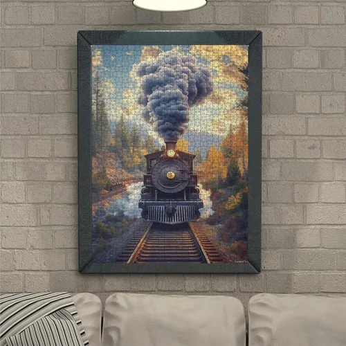 Miniatura 2 de Rompecabezas de madera vintage de tren de vapor para adultos, 1000 piezas, rompecabezas de trenes viejos en movimiento para adultos, rompecabezas