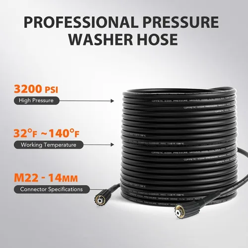 Miniatura 3 de Manguera de lavado a presión 3200 PSI 25 pies x 1/4 pulgadas, repuesto de manguera flexible para arandelas eléctricas, rosca de latón M22-0.551 in