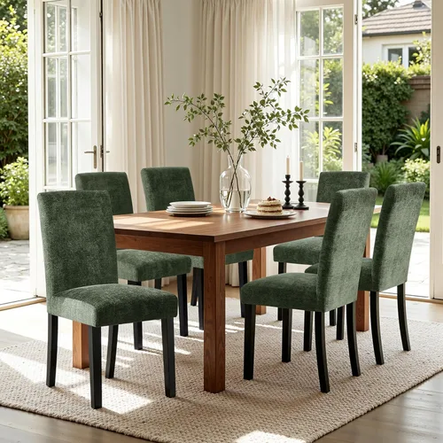 Miniatura 46 de CHUN YI Juego de 4 sillas de comedor tapizadas de piel sintética con ribete de cabeza de clavo y patas de madera, sillas laterales Parsons modernas