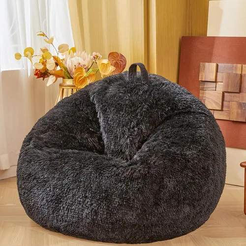 Miniatura 18 de Fundas para puf de pelo sintético mullido color beige, funda para silla puff de felpa suave color beige para niños y niñas, almacenamiento de puf