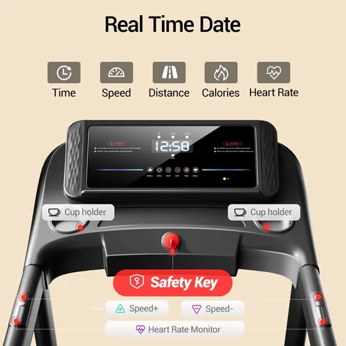 Miniatura 5 de UMAY Caminadora de fitness con inclinación, cintas de correr compactas plegables para el hogar con sensores de pulso, capacidad máxima de 300/400
