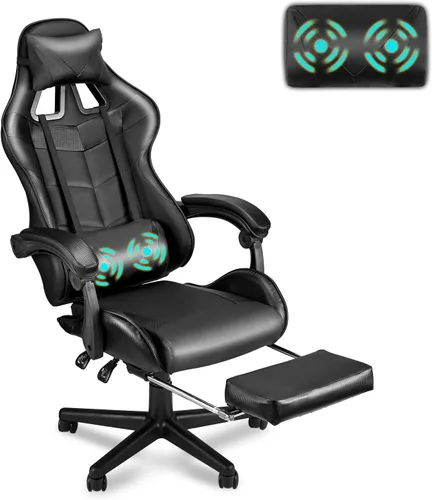 Miniatura 16 de Soontrans Silla de juegos azul claro con reposapiés, bonita silla de videojuegos de conejo, silla de escritorio Kawaii para nieta, hermana, novia