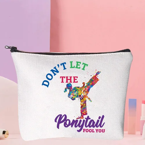 Miniatura 4 de WZMPA Bolsa de maquillaje cosmética Karate Girl para amantes del karate, regalo Dont Let The Tail You Fool You Martial Arts con cremallera