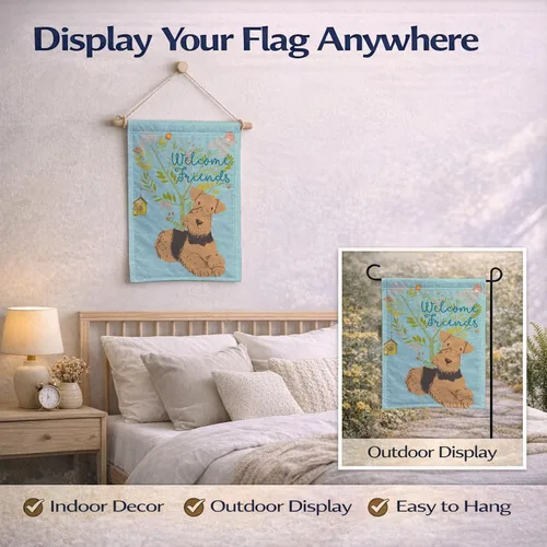 Miniatura 7 de Caroline's Treasures BB7625GF - Bandera decorativa para jardín con texto en inglés "Welcome Friends" Airedale Terrier, para jardín, jardín, patio