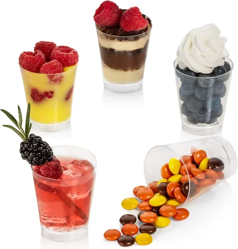 Miniatura 3 de Mini tazas de postre de 2 onzas, 96 unidades, vasos redondos de plástico transparente para fiestas, cuencos de postre pequeños de plástico, tazas