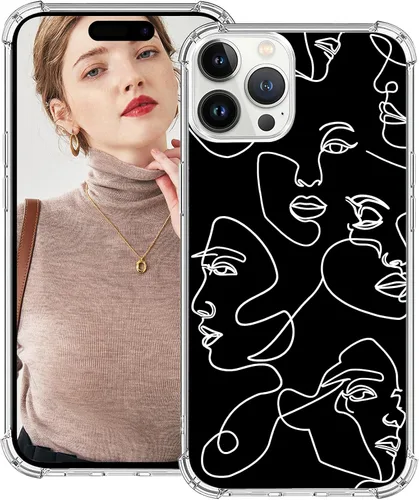 Miniatura 10 de Funda compatible con iPhone 14 Plus, diseño kawaii, diseño femenino, para mujeres y niñas, línea abstracta de protección facial