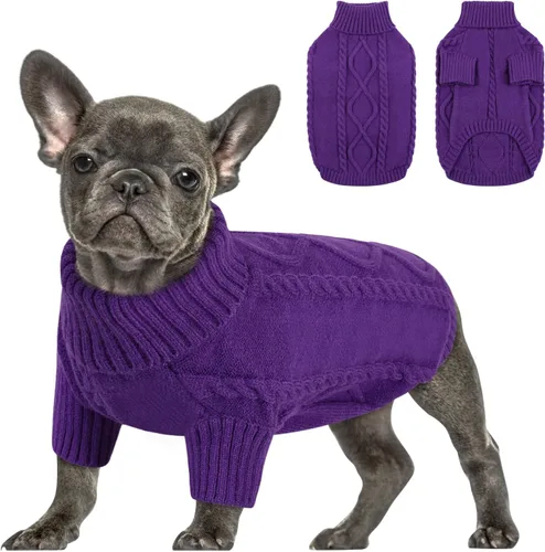 Miniatura 31 de Queenmore - Suéter de punto trenzado con cuello alto para perros pequeños, para climas fríos, para chihuahua, bulldog, teckel, carlino y yorkie, XS