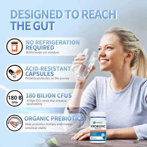 Miniatura 6 de OMOGS Probióticos 180 mil millones de UFC, 18 cepas, 3 prebióticos, ayuda a la digestión, la salud intestinal, el sistema inmunológico, apoya