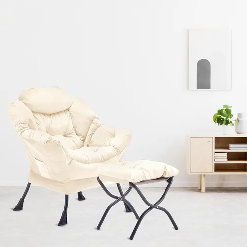 Miniatura 9 de Youtanic Silla Lazy con otomana plegable, silla decorativa de terciopelo tapizada con estructura de metal y almohadillas antideslizantes, sillón