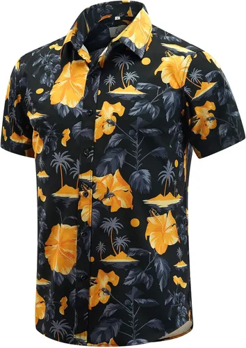 Miniatura 20 de EUOW - Camisas hawaianas para hombre de manga corta con botones, estampadas para la playa y el verano