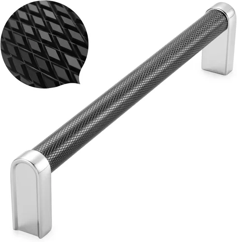 Miniatura 15 de Koofizo - Paquete de 10 tiradores de gabinete estriados para armario, manija negra para muebles (1.1 pulgadas/28 mm), herrajes sólidos K22