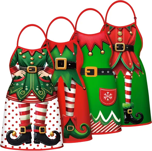90shine 4 piezas de delantales de Navidad para mujeres: delantal de cocina para hornear y cocinar, accesorios de disfraz para adultos, decoraciones