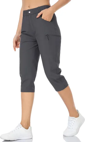 Pantalones de senderismo para mujer, ligeros, para exteriores, estilo capri para atletismo, casual, con UPF 50, bolsillos con cremallera de secado