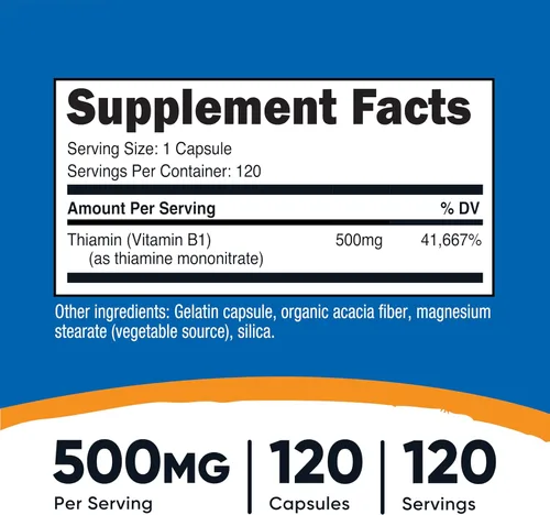Miniatura 2 de Vitamina B1 Nutricost (Tiamina) 0,018 oz, 120 cápsulas, 1 botella, 1