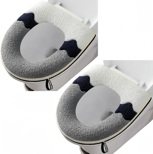 2 piezas más gruesas para asiento de inodoro con asa, cojín suave y grueso lavable, se adapta a todos los asientos de inodoro ovalados Gris