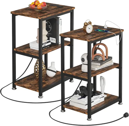 Miniatura 16 de VECELO Tall End Side Table,30" Height Nightstand with 3-Tier Storage Shelf for Living Room Bedroom Office Hallway Study