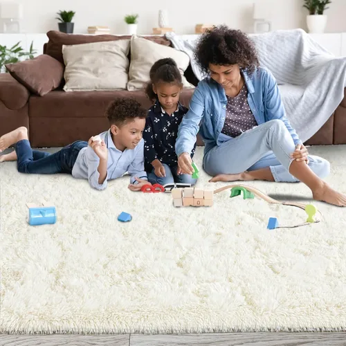 Miniatura 25 de Alfombras de área de 8x10 para sala de estar, alfombra shaggy grande ultra suave y esponjosa para dormitorio, alfombras de felpa mullida Blanco crema