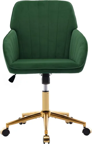 Miniatura 20 de Silla de escritorio de oficina de terciopelo con ruedas y base dorada, moderna silla giratoria ajustable, sillas de tocador tapizadas con brazos