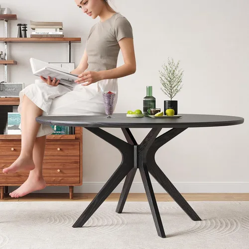 Miniatura 5 de Soohow Mesa redonda de cocina de comedor de madera maciza de 47.2 pulgadas para 4-6 personas con base de pedestal que se interseca