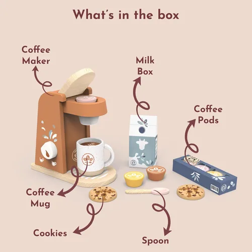Miniatura 3 de SPEEDY MONKEY Juego de Máquina de Café de Madera para Niños – Certificado FSC Juego de Simulación de Cafetera Espresso, Conjunto de Café de Juego
