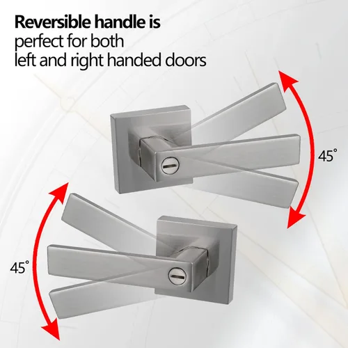 Miniatura 5 de USHTL01-SN-BK-6P - Manija cuadrada de privacidad para puerta de níquel cepillado sin llaves para dormitorio o baño, USHTL01-SN-BK-6P