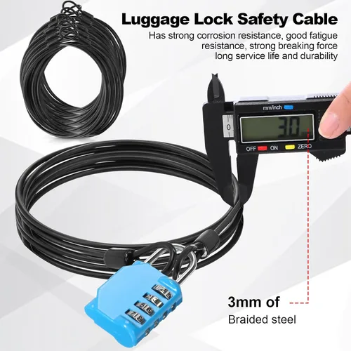 Miniatura 3 de Paquete de 12 cables de seguridad para equipaje con bucles de 7 pies de 0.118 in recubierto de acero trenzado para bicicleta, cable de doble bucle