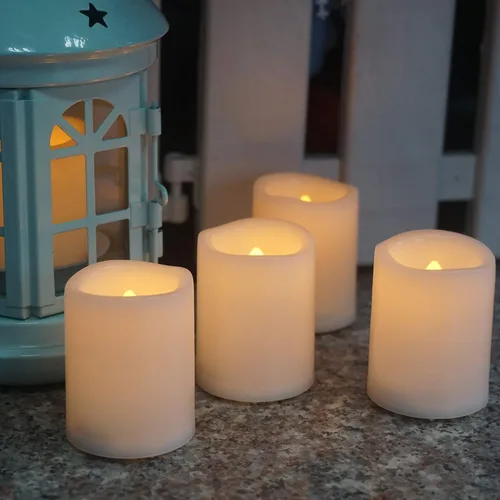 Miniatura 6 de CANDLE CHOICE Velas votivas sin llama que funcionan con pilas, luces LED eléctricas parpadeantes de plástico blanco falsas, velas de té altas a