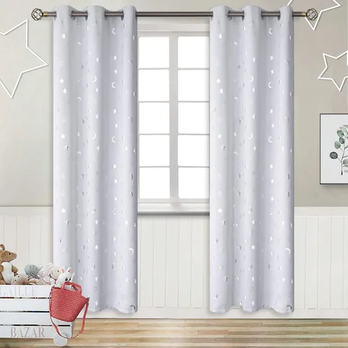 Miniatura 41 de BGment Cortinas opacas para dormitorio infantil, con aislamiento térmico, con ojales, estampado de estrellas plateadas, cortinas para oscurecer