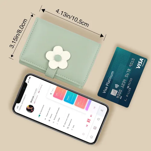 Miniatura 18 de CONISY Lindas carteras para mujer, de cuero con bloqueo RFID, pequeña cartera triple con ventana de identificación para niñas y mujeres