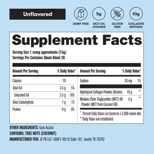 Miniatura 10 de Perfect Keto - Polvo de proteína de péptidos de colágeno con aceite MCT, colágeno hidrolizado, suplemento de tipo I y III, sin gluten, alimentado