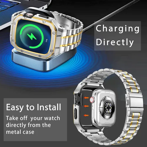 Miniatura 4 de Correa de reloj de acero inoxidable y funda compatible con Apple Watch Series 6 5 4 SE3/2/1 (1.732 pulgadas), serie 3 2 1 (1.654 pulgadas), correa