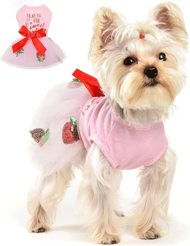 Miniatura 14 de Feliz cumpleaños linda falda rosa para perras pequeñas, vestido de primavera/verano