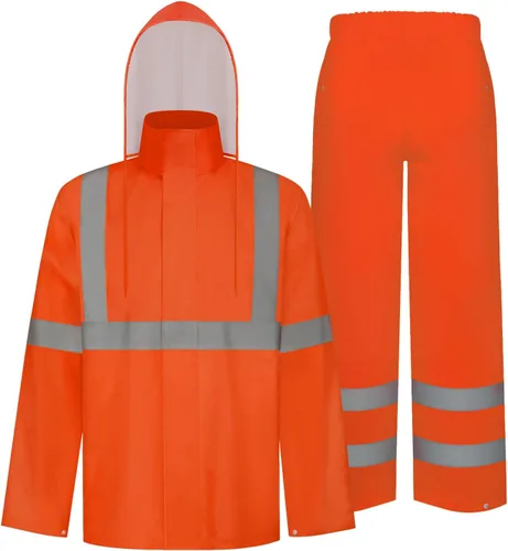 Miniatura 31 de TCCFCCT Chaqueta de lluvia de alta visibilidad para hombre, impermeable, abrigo de lluvia de alta visibilidad para hombres y mujeres con capucha