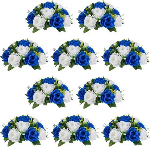 Miniatura 52 de NUPTIO Centros de mesa de flores blancas para mesas: 6 piezas de arreglo de bolas de flores artificiales para fiesta de boda, rosa floral falsa