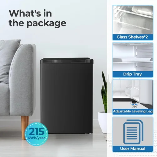 Miniatura 6 de Electactic Refrigerador compacto de 2.56 pies cúbicos con puerta individual reversible, NEGRO